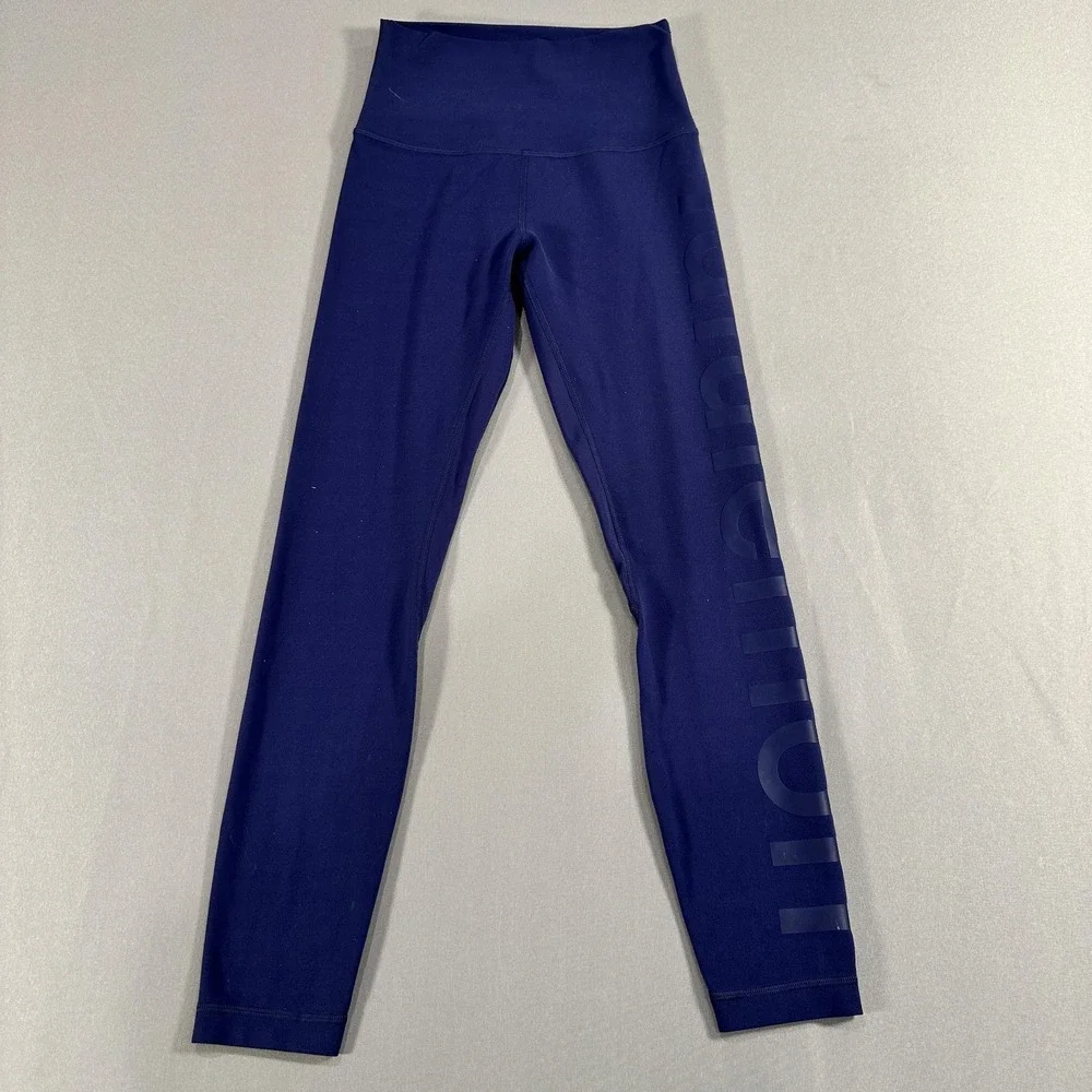 Lululemon Leggings Womens 4 Blue High Rise Ankle Logo Yoga Athletic Stretch Gym